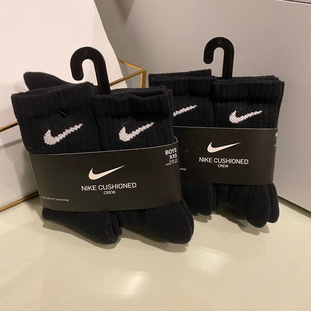 Nike Black Crew Sock Sized Boys XXS (Shoe size: 7C-10C)  2 Packs of 6 socks each